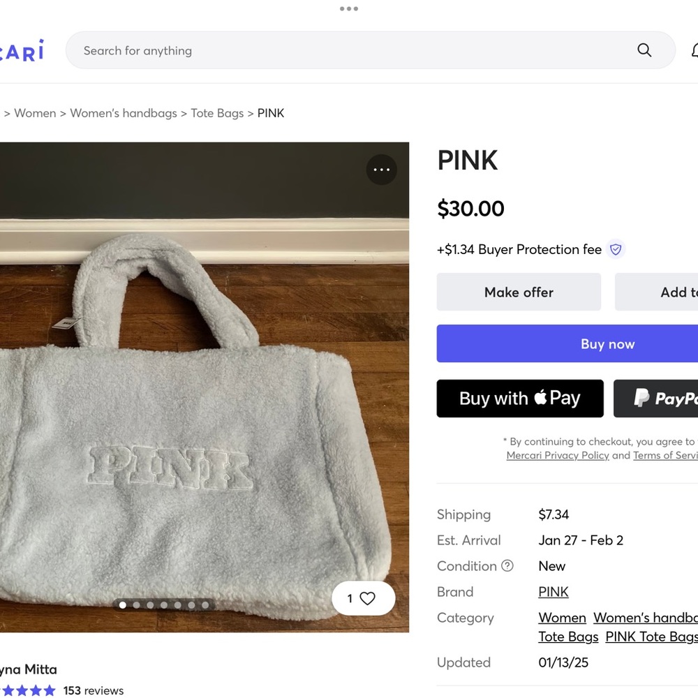 ‘PINK’ Baby Blue Sherpa Tote NWT - Picture 8 of 9